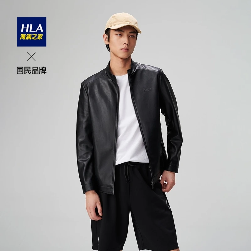 HLA海澜之家男士春秋夹克外套PU弹力商务夹克男装男式爸爸外套