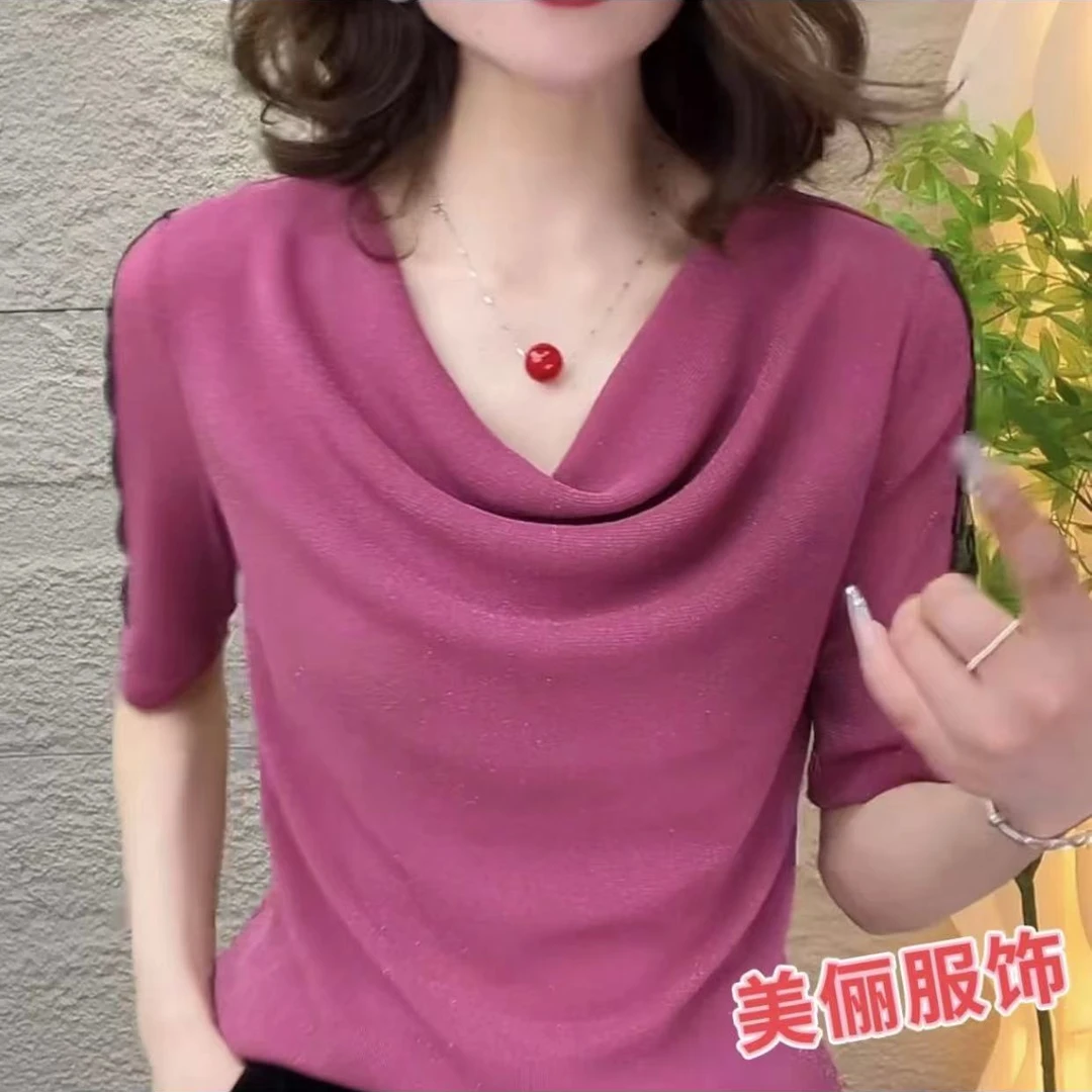 2024春夏新品设计感中袖洋气修身百搭小衫t恤的气质5891