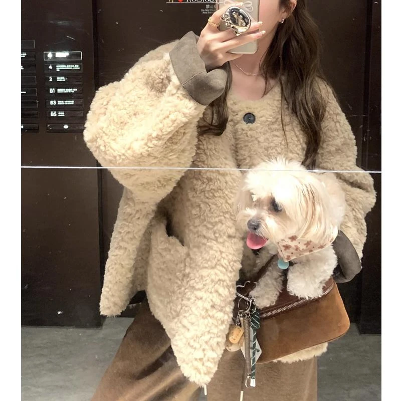 秋冬2024冬季新款皮毛一体外套中长款女装保暖韩版毛毛外套