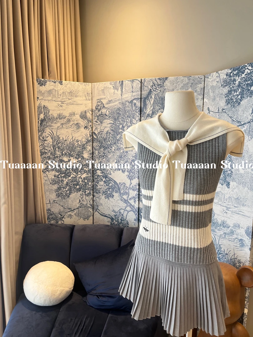 【清仓】TUAAAAN“潮汐之歌”原创无袖海军领拼接条纹两件套#TT2426