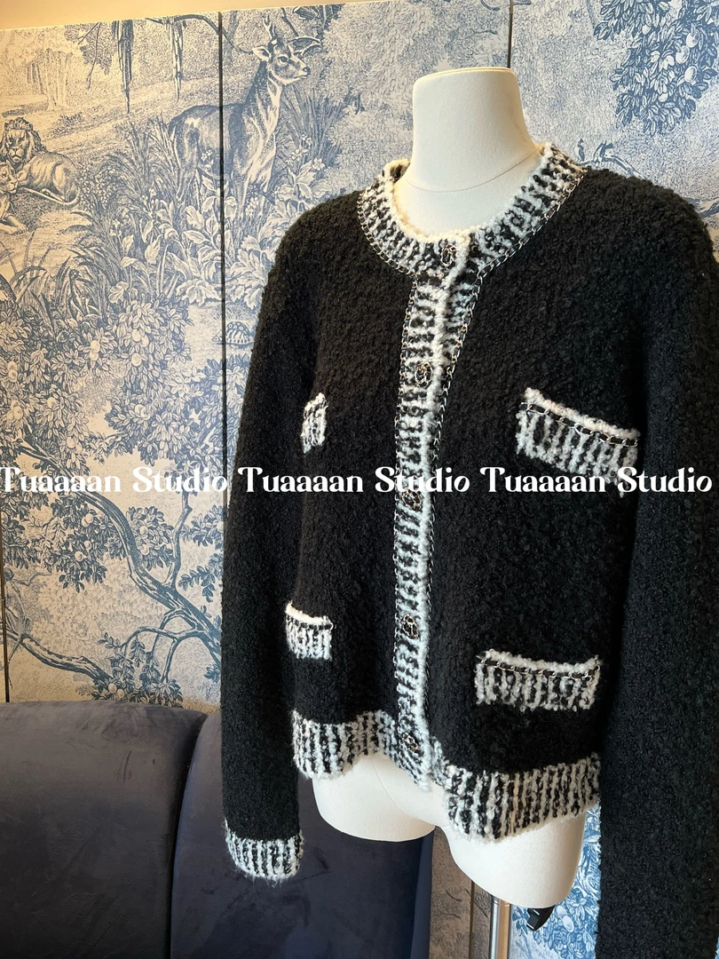 【清仓】TUAAAAN"珍妮日记"秋冬小香轻奢宽松翻领毛织开衫#TT2529