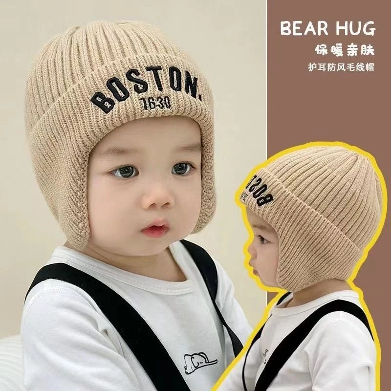 新款儿童护耳帽秋冬款宝宝针织毛线帽男女童时尚加厚保暖套头帽潮
