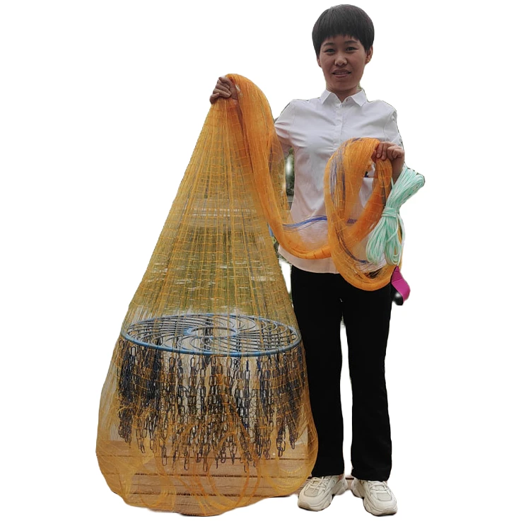 不挂网飞盘渔网兜焊接撒网包塑铁链捕鱼传统网老式抛网改两用飞盘