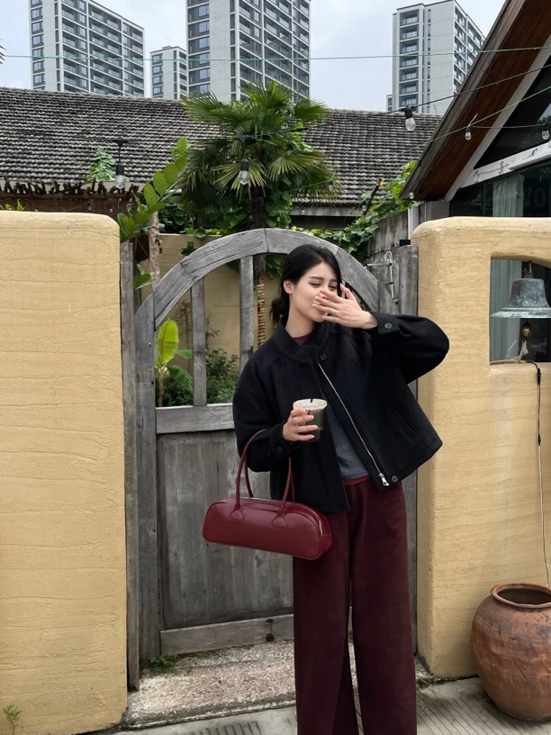 韩系时尚立领毛呢短外套HS-18662