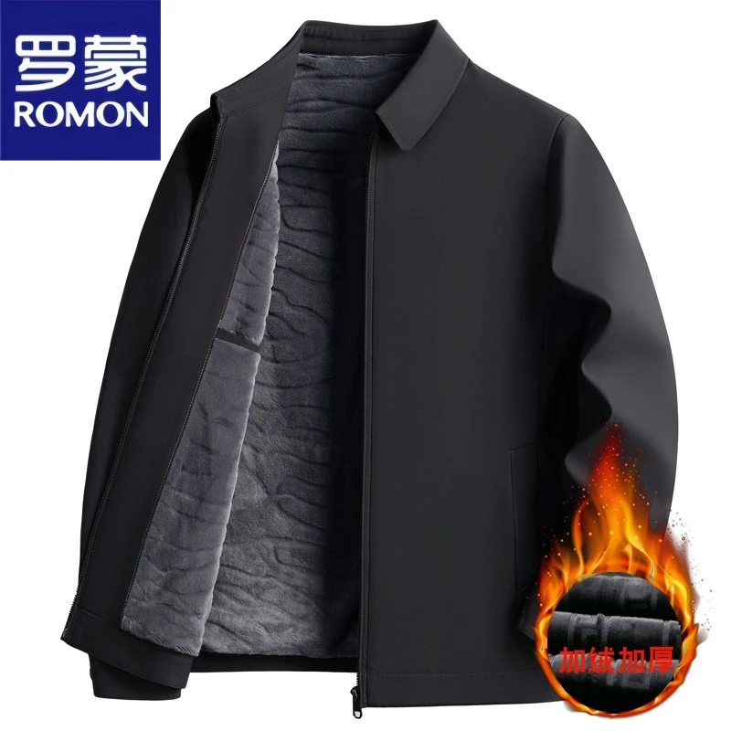 罗蒙男士棉衣加绒加厚棉服夹克商务休闲领导干部中年爸爸装外套男