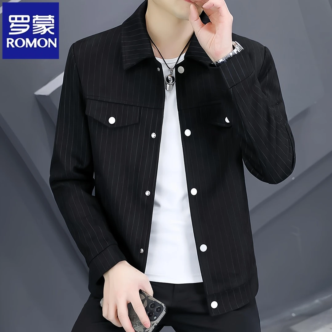 罗蒙男士高端春秋季商务夹克百搭休闲外套时尚帅气韩版翻领潮流男