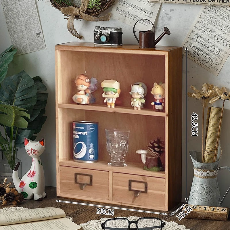 桌面实木整理架化妆品收纳盒口红护肤品壁挂置物架办公桌抽屉式柜