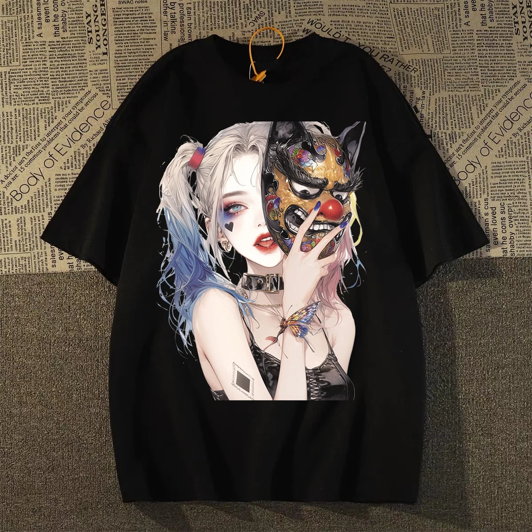 100%纯棉重磅男士短袖t恤美式小丑女孩宽松夏男女同款潮流半袖ZW1