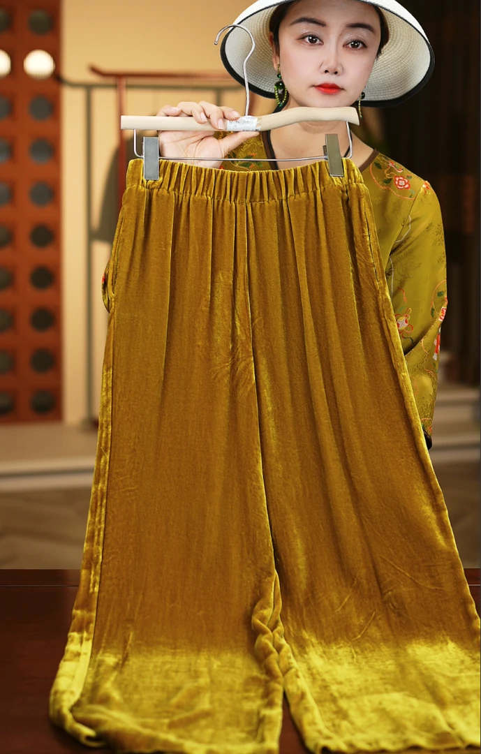 高腰显瘦桑蚕丝真丝丝绒气质女装裤子1357