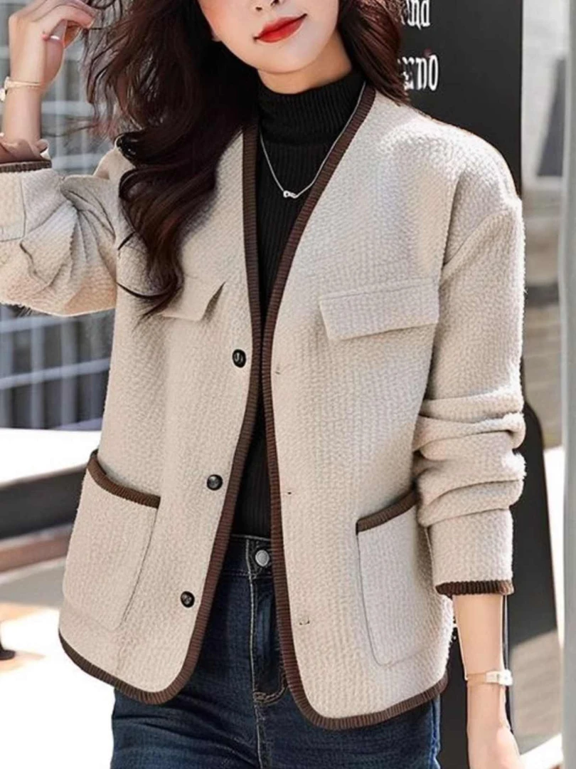 大码复古小香风胖人大衣女2024新款冬季V领宽松百搭宽松毛呢外套