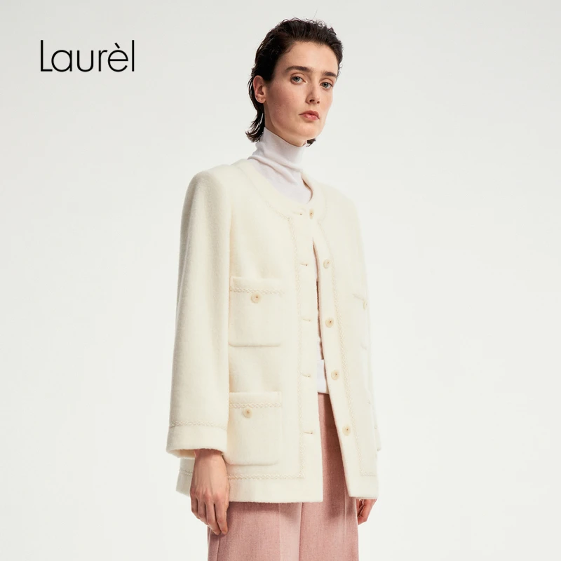 Laurel早秋小香风冬季短大衣女LWD353D01200秋冬短款白色毛呢上衣