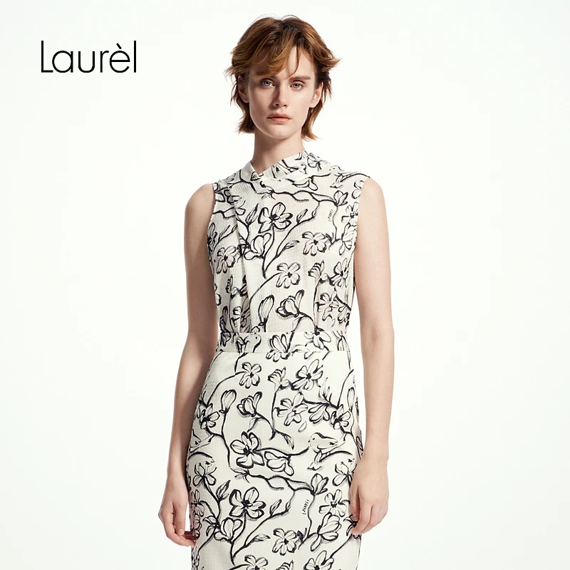 Laurel25春新款国风白描系带领无袖衬衫女LWD361B00300