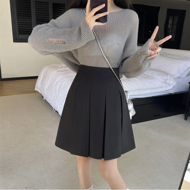 GPTSu学院风加长百褶裙中裙半身裙春夏新款大码高腰显瘦垂感a字裙