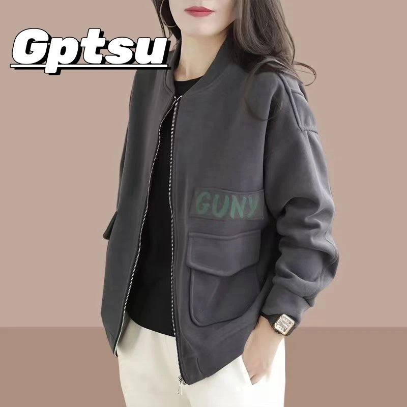 GPTSu春秋天爆款短外套女士开衫卫衣宽松大码棒球服休闲长袖上衣