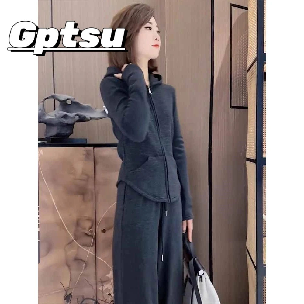 GPTSu潮流时尚小众高级感卫衣运动套装女春秋拉链开衫上衣两件
