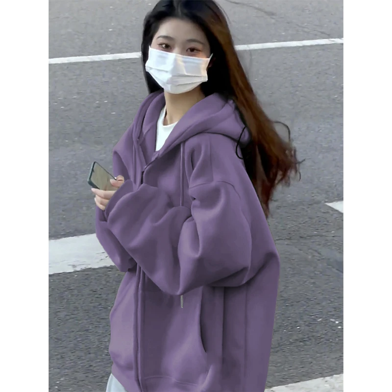 GPTSu紫色开衫卫衣外套女2025早秋季新款美式休闲小个子连帽上衣