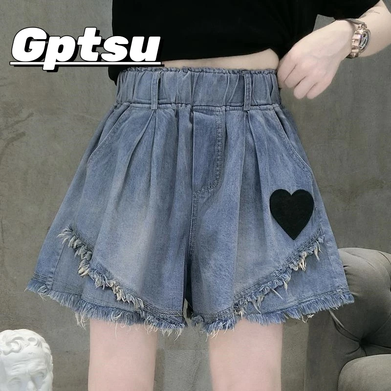 GPTSu牛仔短裤女夏季新款欧洲站宽松大码毛边薄款五分阔腿热裤女