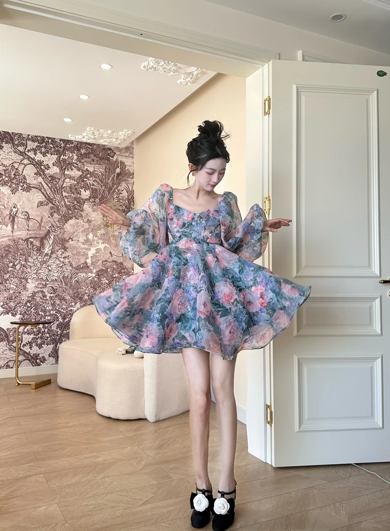【月季女王进阶】欧根纱在逃公主连衣裙法式泡泡袖公主裙子公主裙
