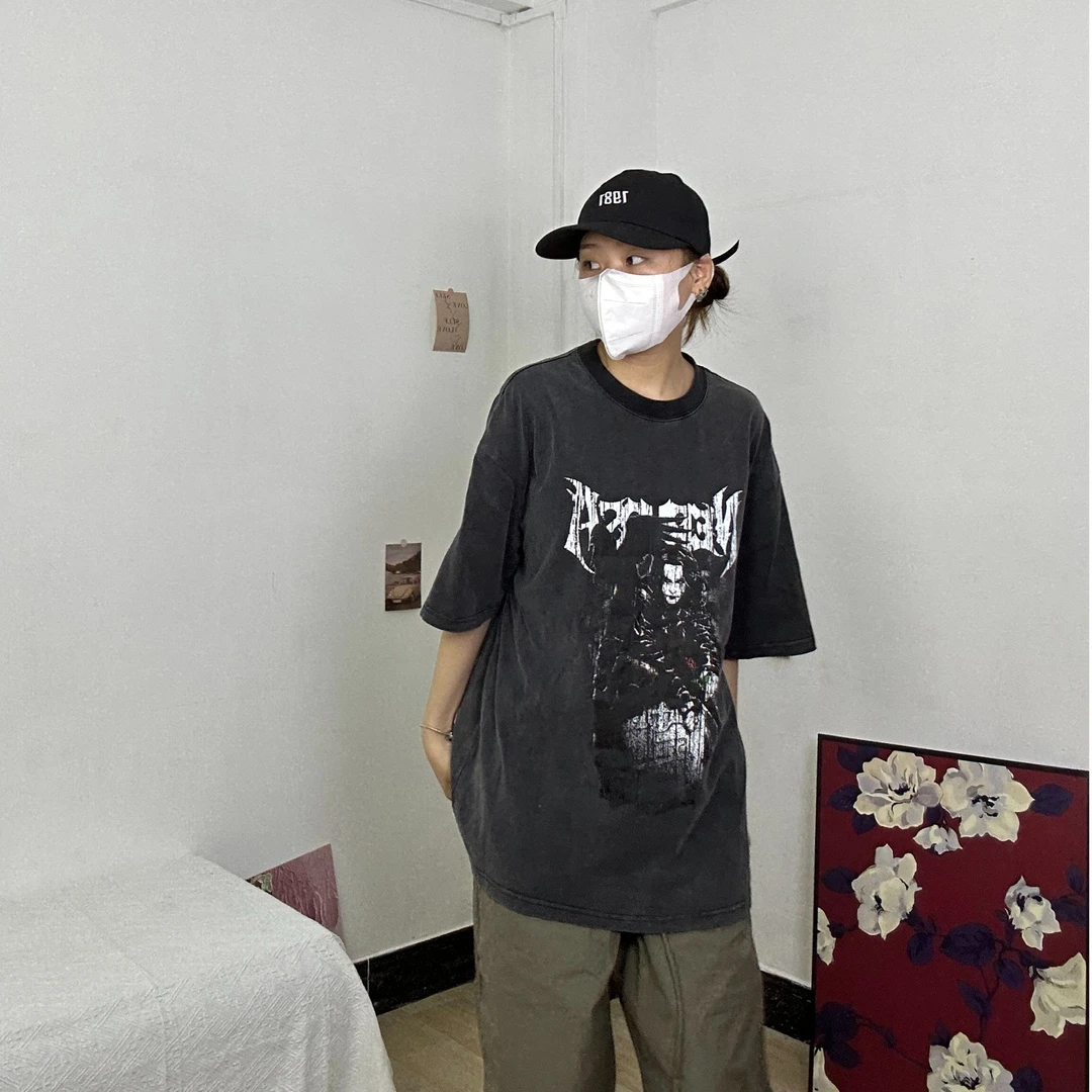 【OF COURSE】美式潮牌印花哥特风宽松嘻哈短袖T恤男夏季休闲上衣