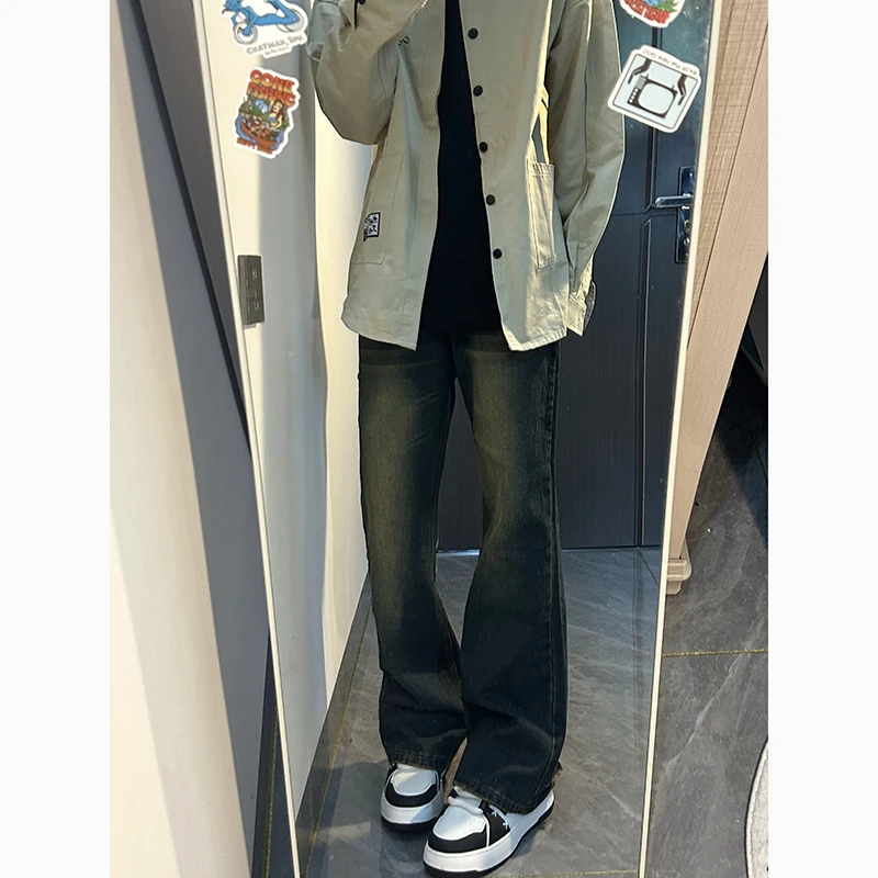 美式复古水洗牛仔裤男秋冬季vibe高街潮牌宽松直筒裤炸街痞帅裤子