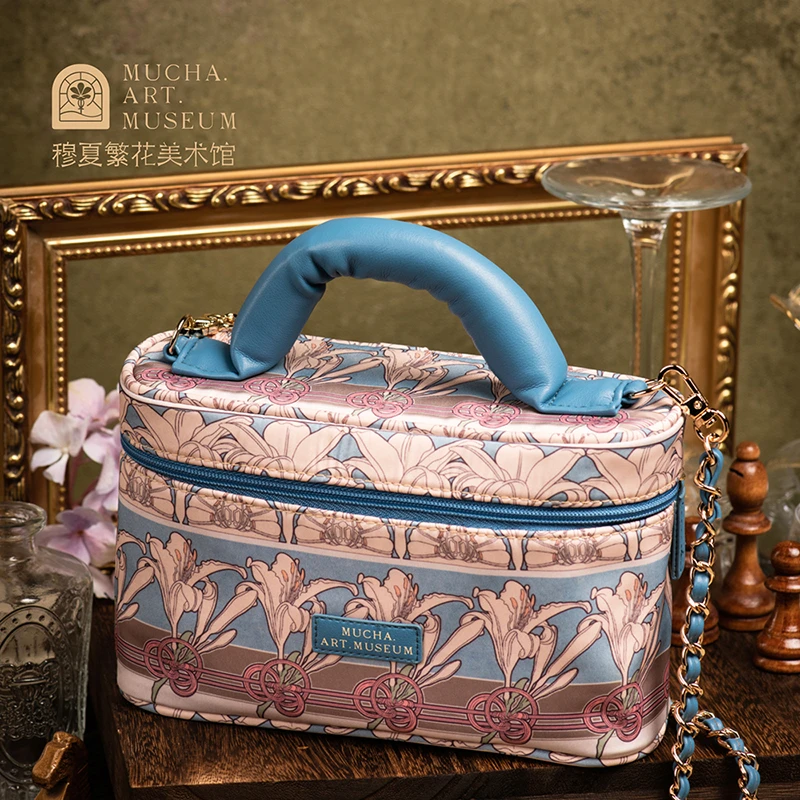 穆夏繁花文创手提盒子包女链条包小香风单肩包斜挎包生日礼物