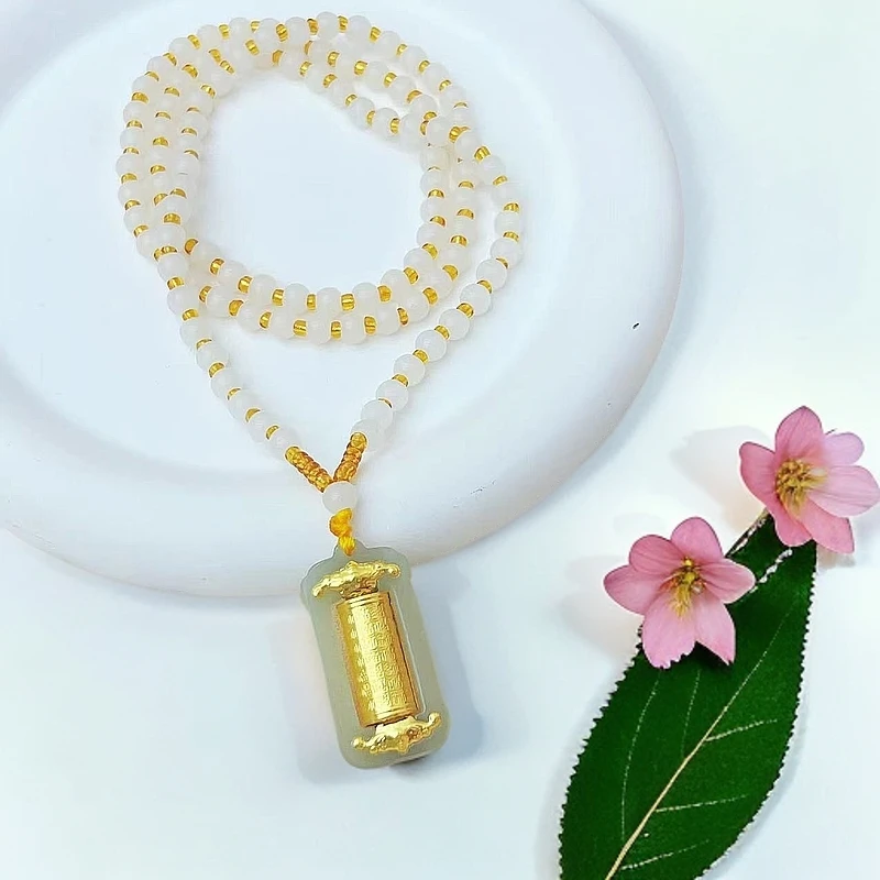 【安总专属】足金24K黄金金镶玉和田玉转运筒吊坠配绳（标配证书）G68