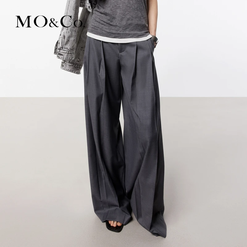 MOCO夏含绵羊毛立体压褶高腰百慕阔腿裤休闲裤MBD2PAT023