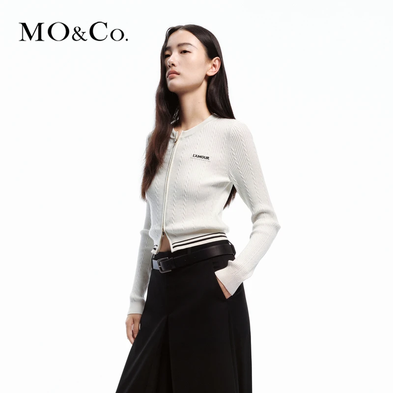 【赵老板专属】MOCO2024春双开拉链修身短款针织开衫MBD1CART06