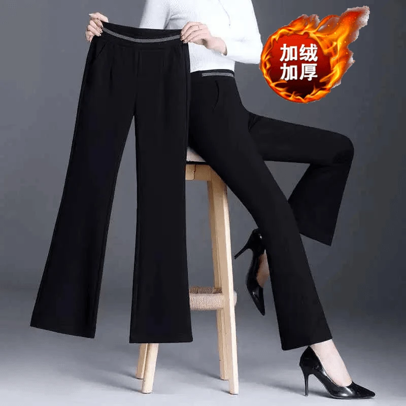 加绒加厚微喇裤冬季新款高腰弹力百搭西裤垂感喇叭裤女直筒长裤