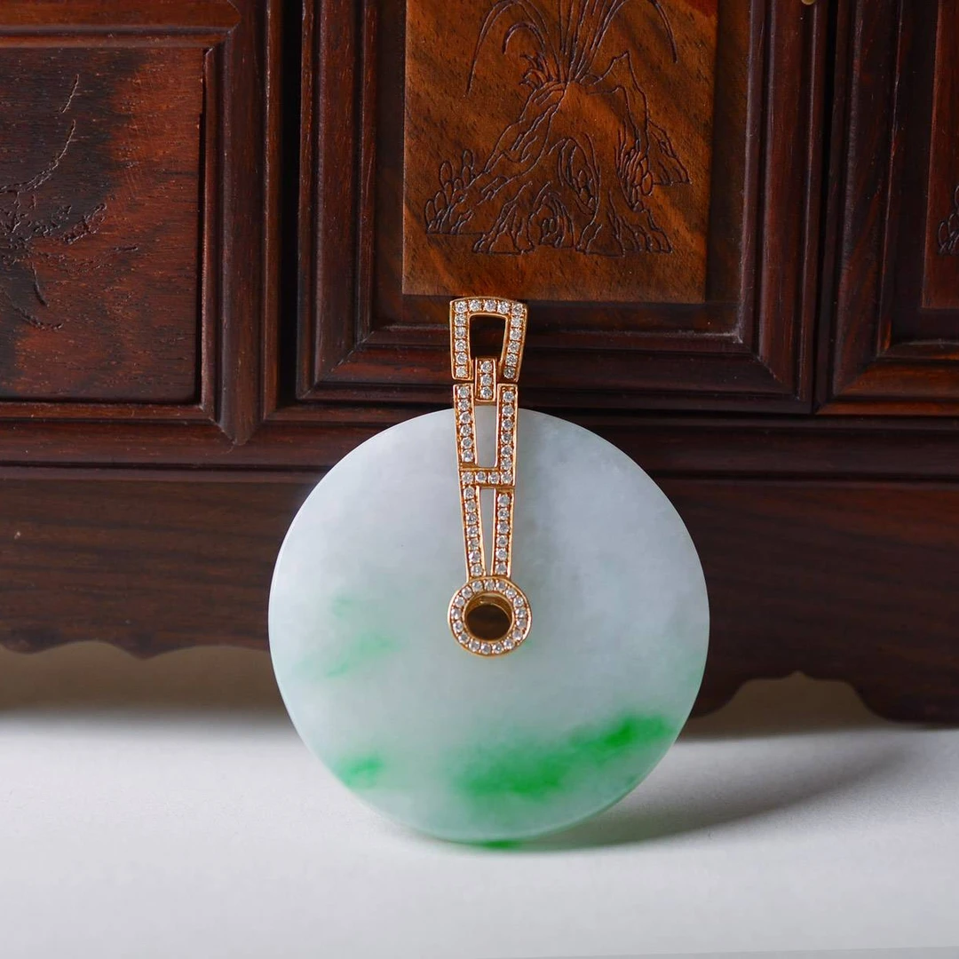 缅甸翡翠A货G18K淡紫飘翠怀古平安扣翡翠挂件