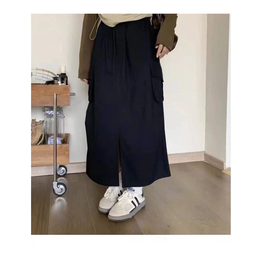 【小雅姐】夏季新款松紧腰前开叉工装裙ZBQ31516裙长89