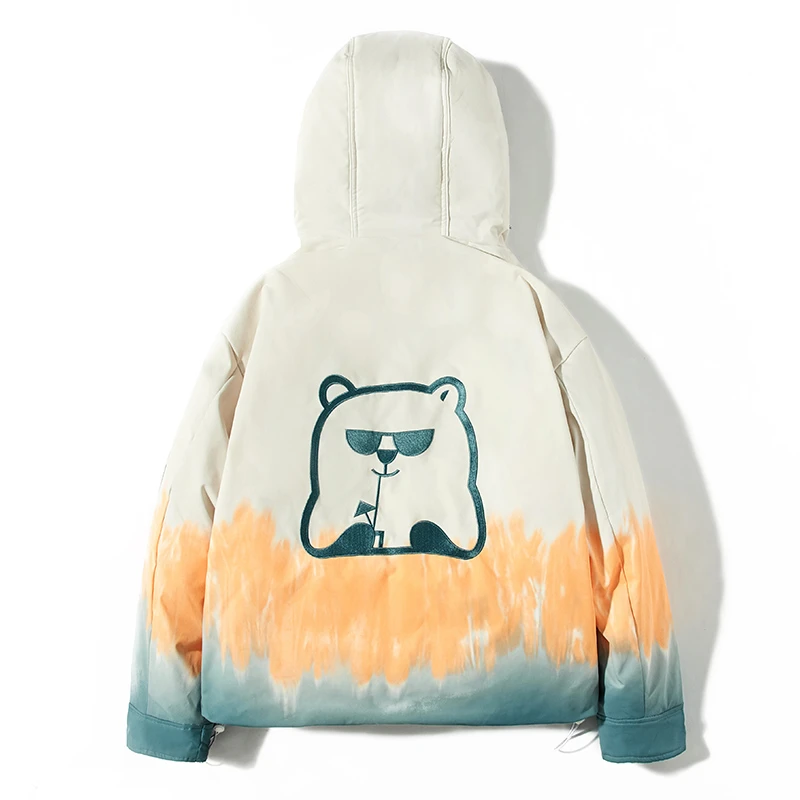 情侣羽绒服男2022年新款冬季装潮牌扎染小熊加厚短款宽松男士外套