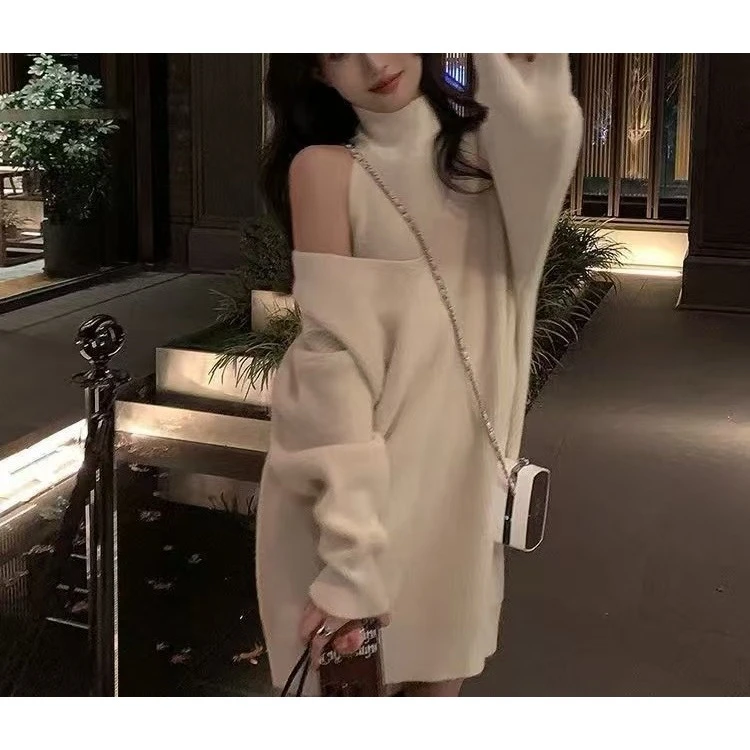 （大七）大码法式高级感别致小众设计性感纯欲针织连衣裙87160