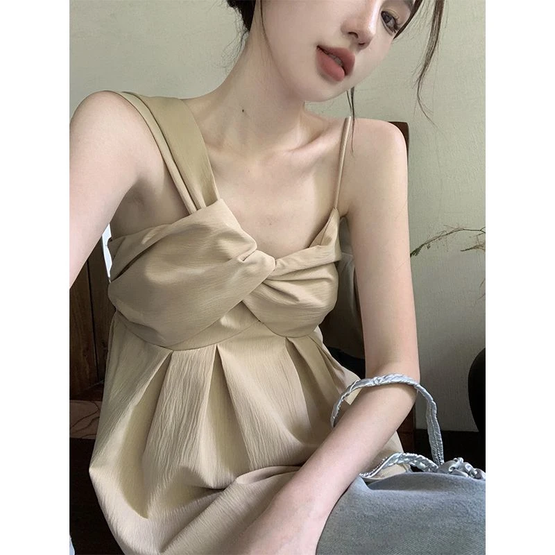 辣妹纯欲扭结吊带女夏季韩版2023新款修身显瘦不规则别致背心上衣
