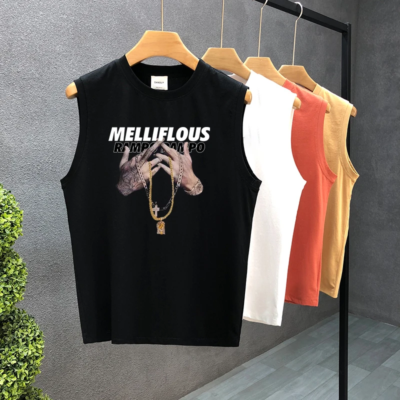 特大码300斤复古怀旧凡事看的开个性趣味印花坎肩夏季男宽松背心