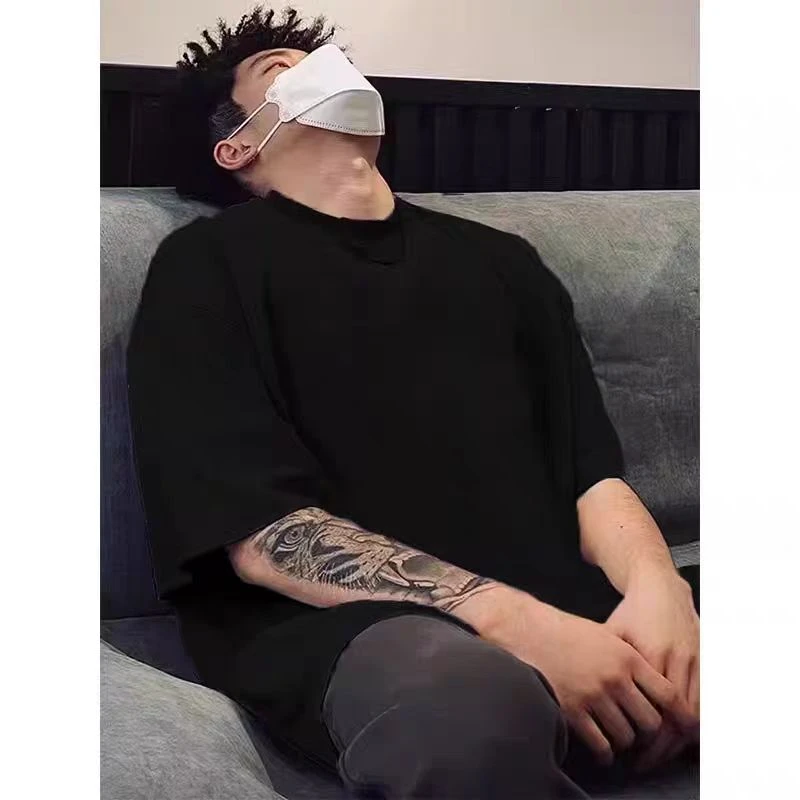 特大码300斤hiphop美式纯色短袖T恤男士夏季纯棉宽松纯黑色打底衫