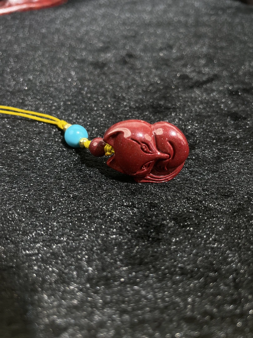 天然辰砂朱砂狐狸小挂件 钥匙链 吊坠 爱情桃花 紫色