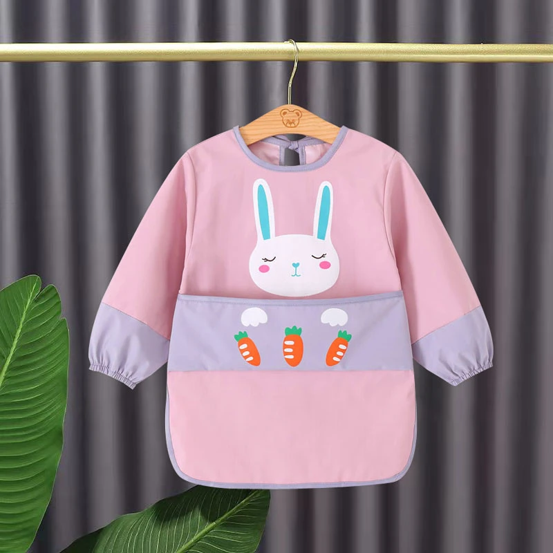 儿童长袖防水罩衣小孩个性围裙宝宝吃饭衣倒褂中长款围兜春秋冬季