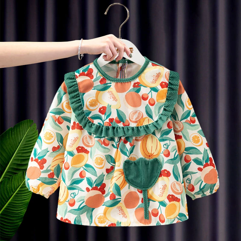 儿童罩衣秋冬季洋气外穿后背扣子防水公主风幼儿园小女孩吃饭围兜