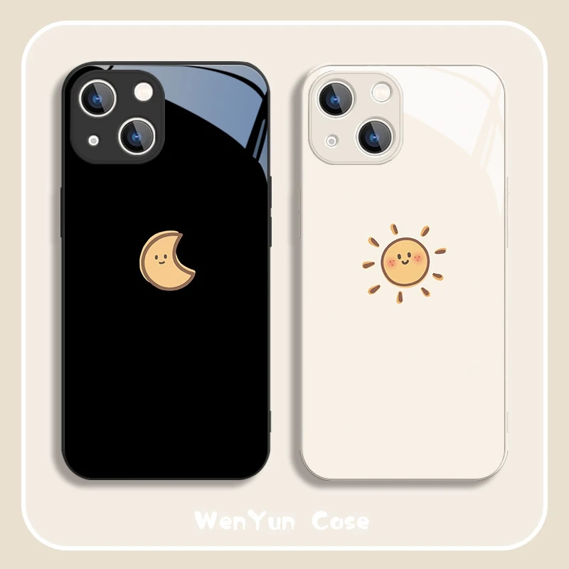 适用苹果15/华为/小米/OPPO/VIVO手机壳玻璃网红新款ins笑脸太阳