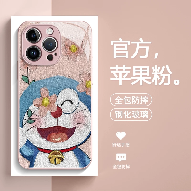 适用苹果15/华为/小米/OPPO/VIVO手机壳新款14pro玻璃13叮当猫12