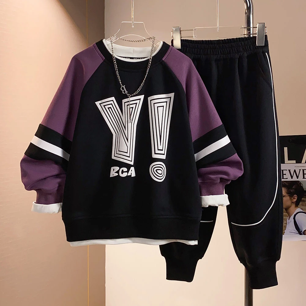 男童2025春秋季新款圆领卫衣休闲宽松套装春季长袖两件套时尚童装