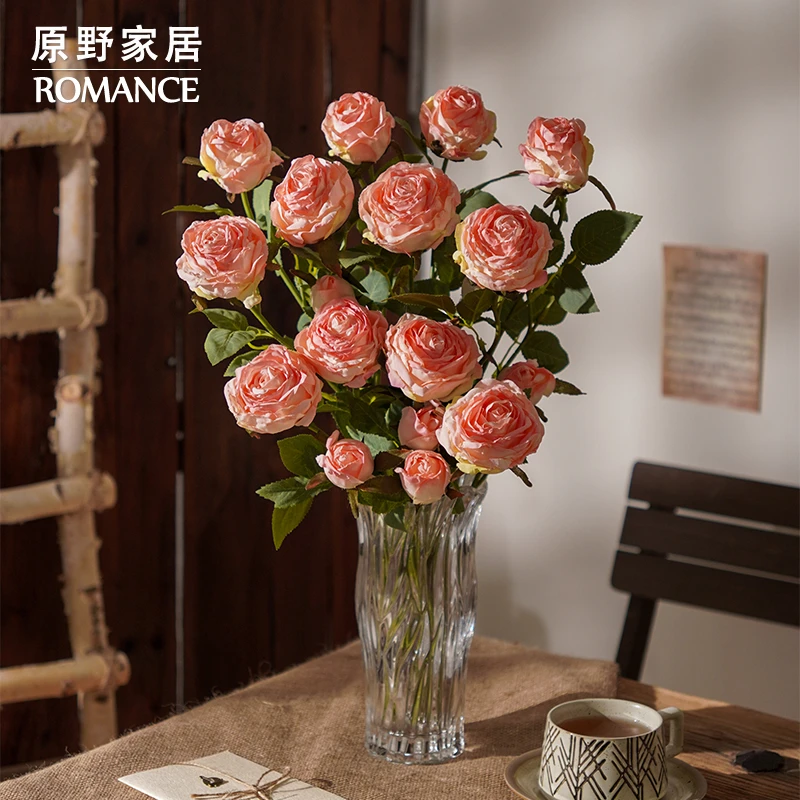 高档轻奢珊瑚玫瑰花客厅电视柜两边