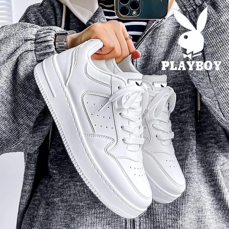 花花公子时尚男鞋2025冬季新款休闲运动纯白色男士aj百搭小白板鞋