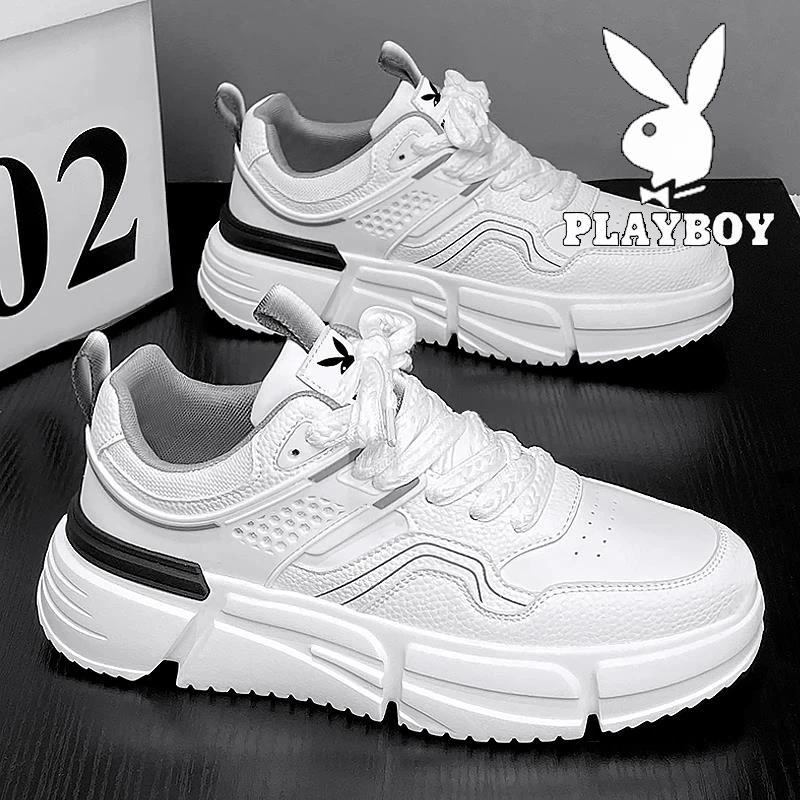 花花公子鞋子男鞋冬季青少年小白鞋潮流百搭真皮运动休闲厚底板鞋