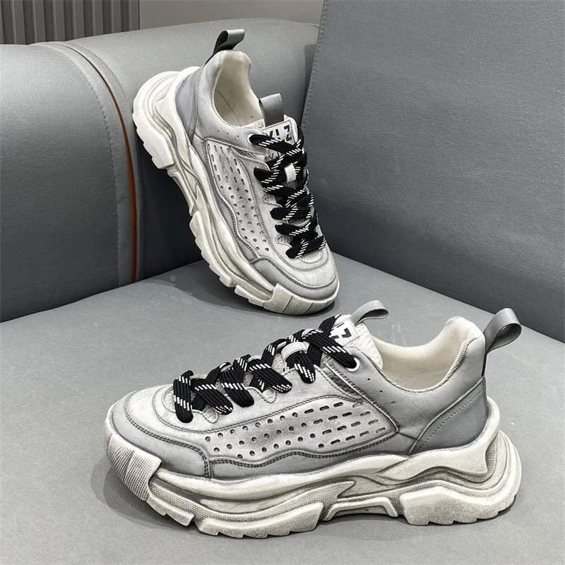 欧洲站男鞋2024夏季新款复古做旧老爹鞋韩版时尚百搭运动休闲鞋子