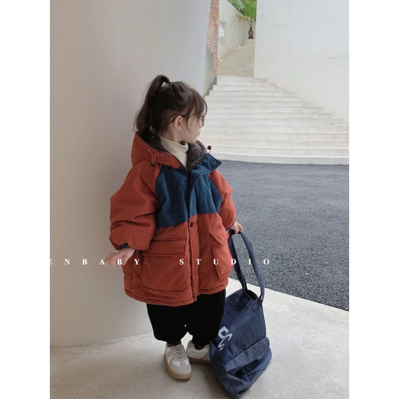 韩国儿童棉服男童女童冬款两面穿外套加厚绒连帽棉袄宝宝保暖棉衣