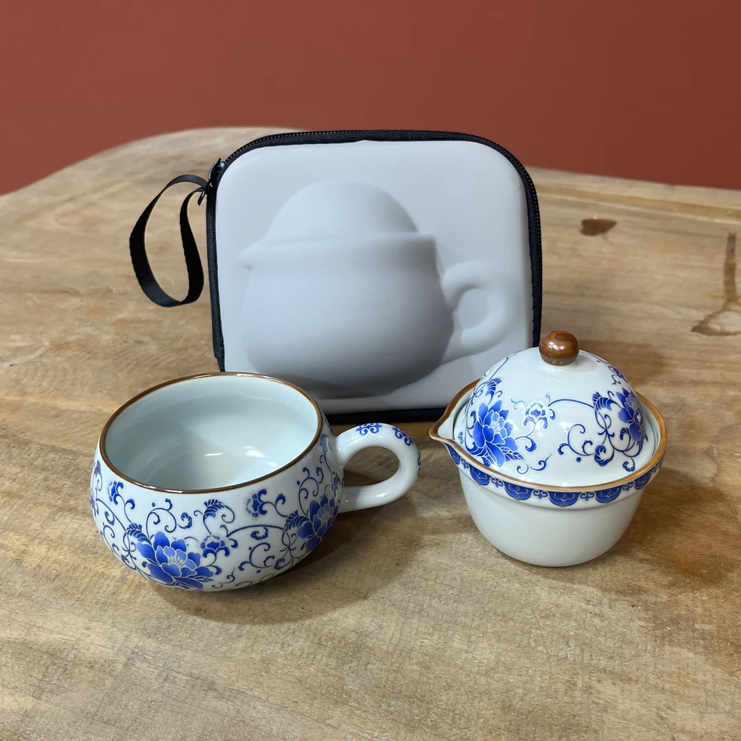青花缠枝莲旅行茶具套装汝窑k0071