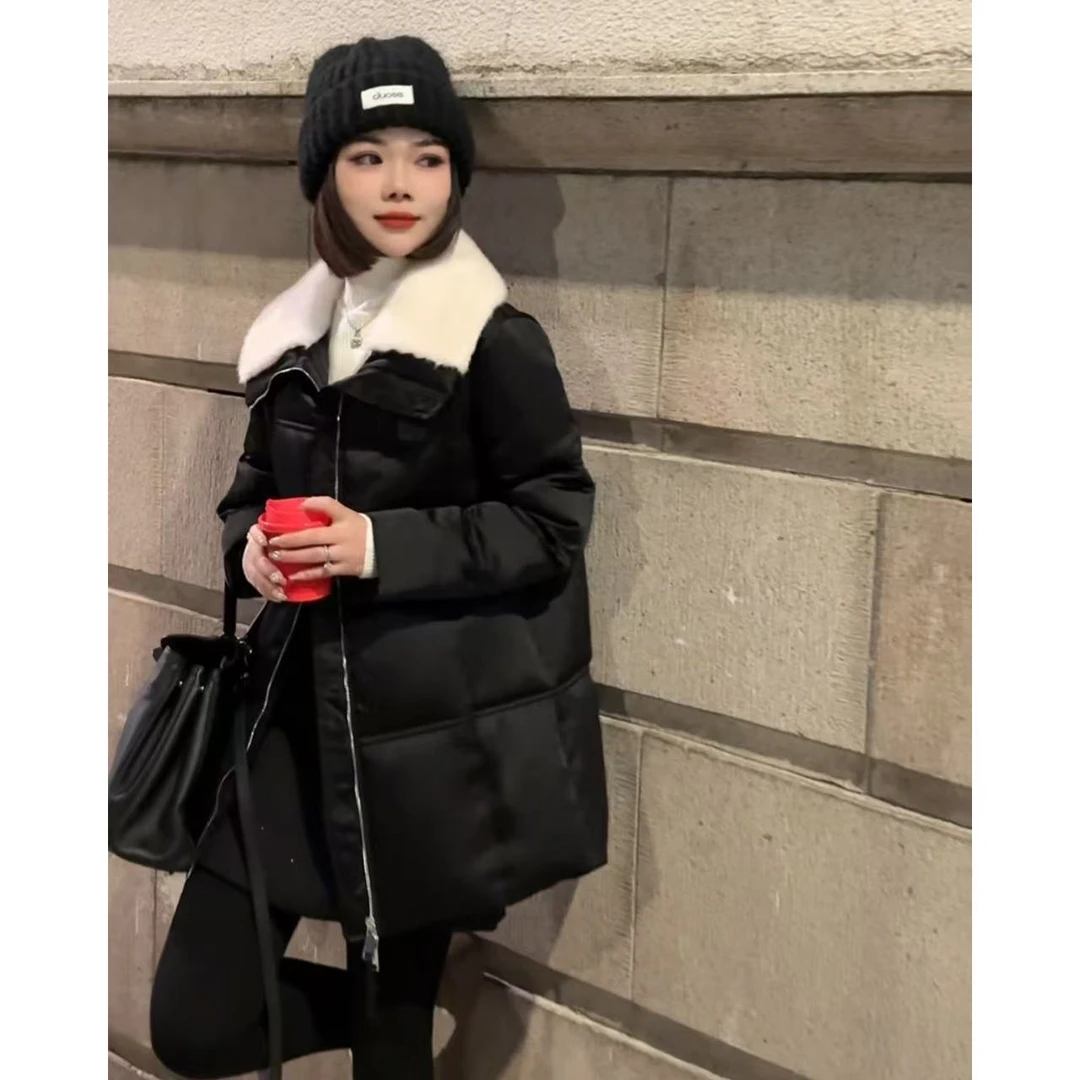 玳妮【毛领缎面羽绒】冬季毛领贴标贵妇气质羽绒服加厚韩范面包外套