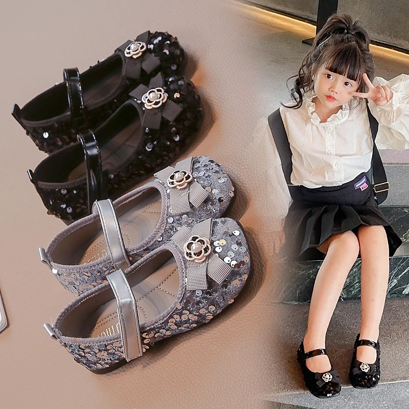 女童小皮鞋2024新款夏季防滑儿童单鞋中大童小女孩时尚亮片公主鞋